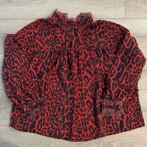 Zara Red and Black Leopard Print Blouse